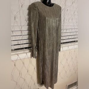 Sabina Musayev long sleeve gold metallic dress